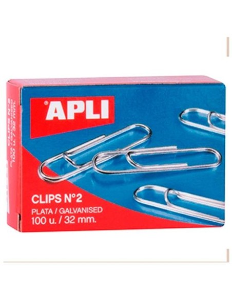 CAJA 100 CLIPS APLI LABIADOS Nº2 32MM Pack 10 Unidades - 11714